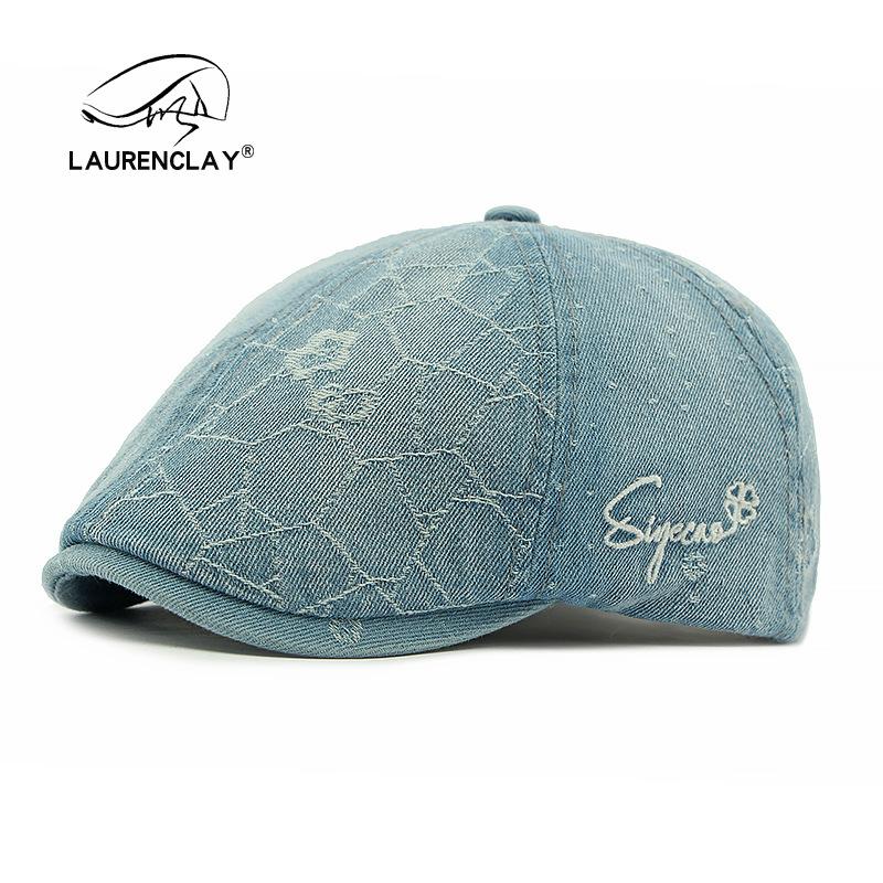 

Модная шестиклинная беретка женская британская винтажная джинсовая кепка кэжуал кепка-федора кепка газетчика Adjustable светло-синий