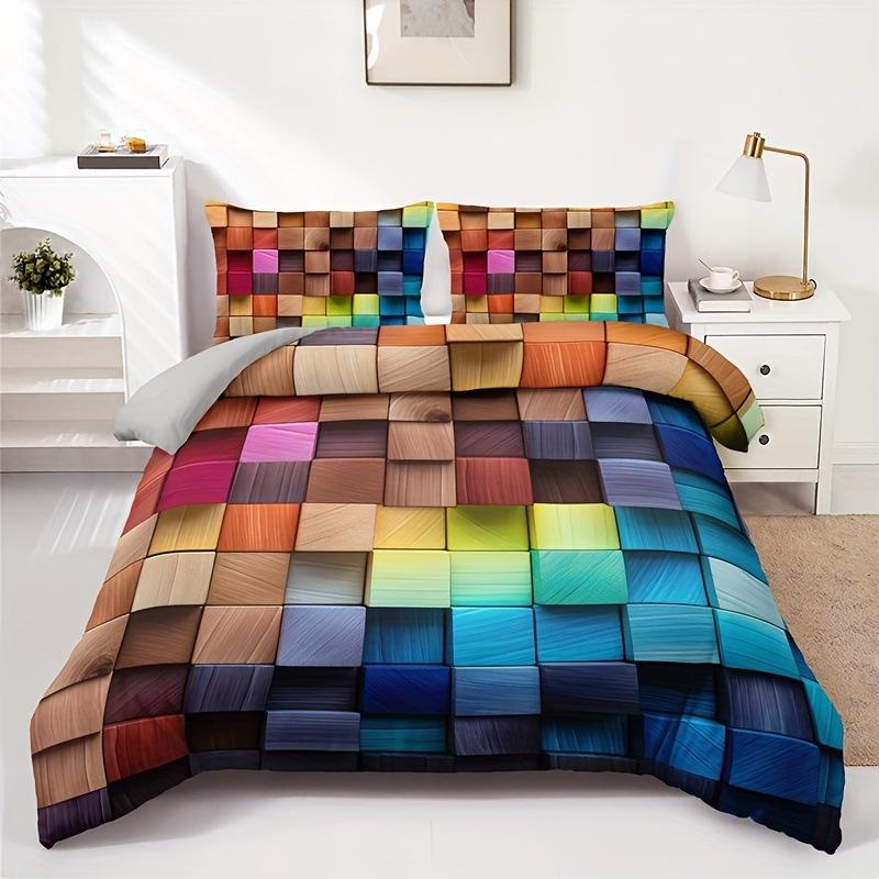 Abstrakte Gittergeometrie Serie Bettbezug Digitaldruck Bettwäsche Set Daunendecke Bezug für Schlafzimmer Raum
