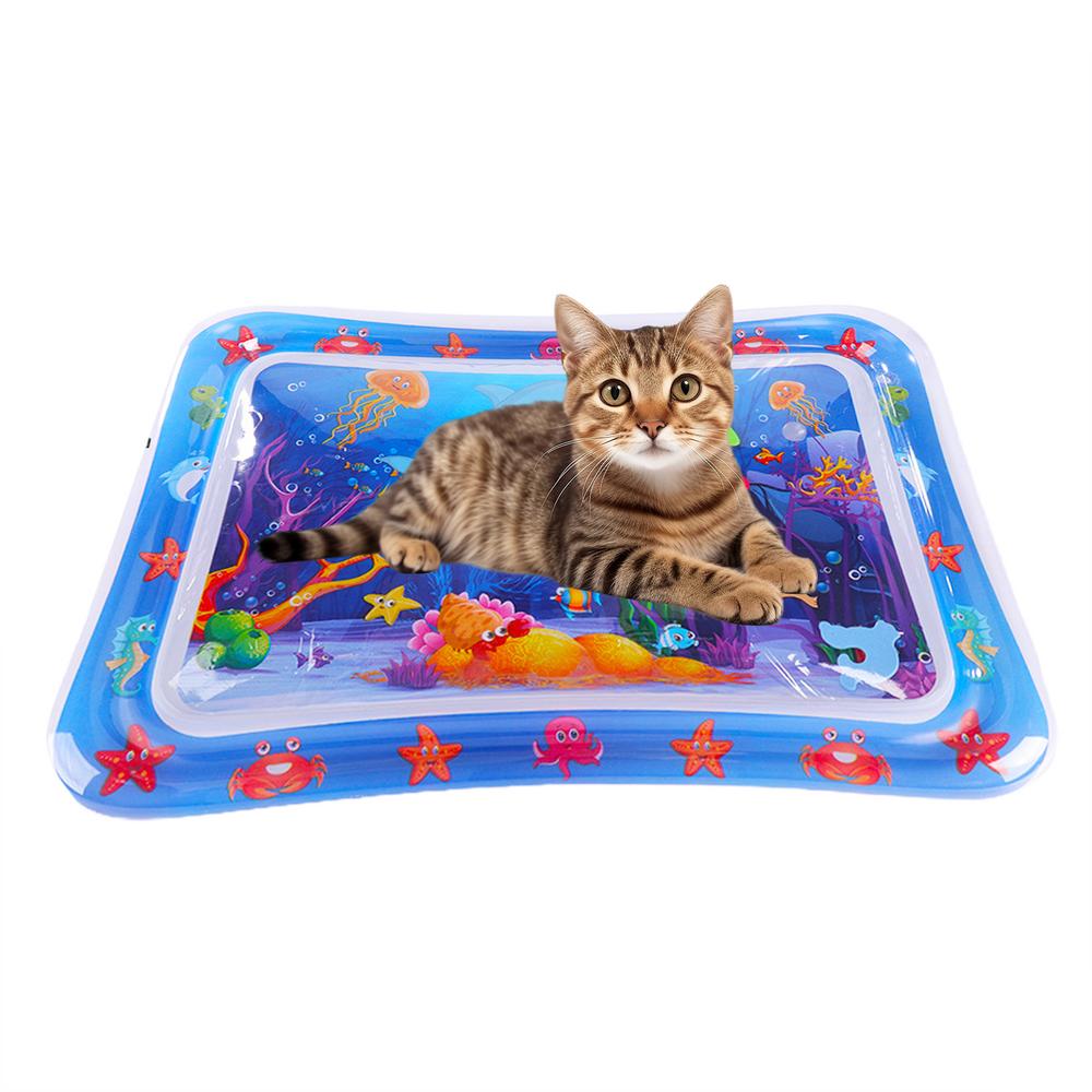 Tapis de jeu sensoriel aquatique pour chats et chiens, tapis de jeu aquatique épais avec motifs de poissons, tapis de jeu aquatique d'été pour animaux de compagnie
