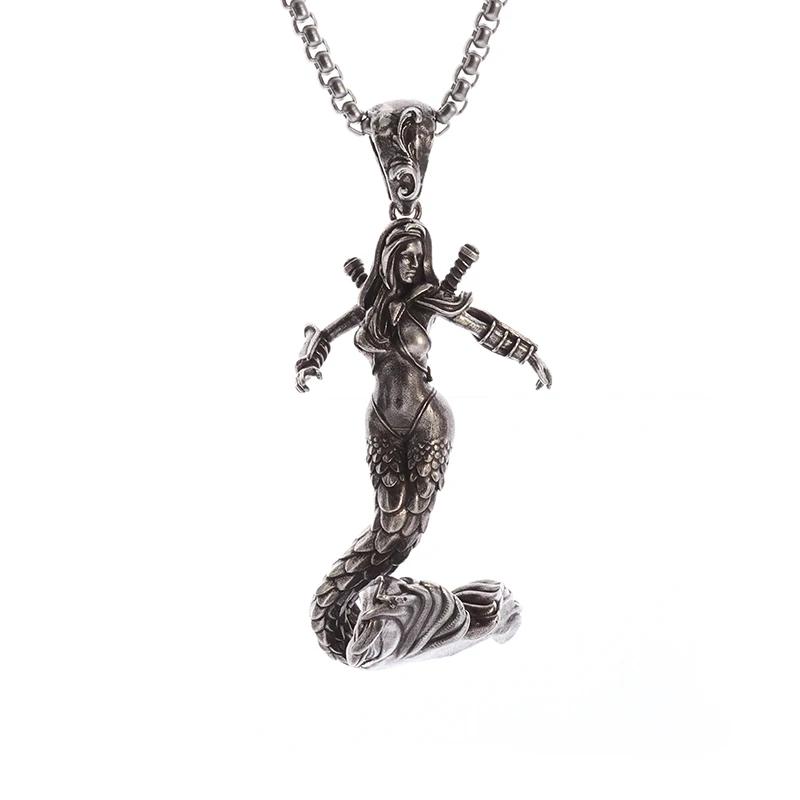 Classic Punk Mechanical Angel Warrior Pendant Necklace Men\\\\'s High Quality Metal Rock Biker Jewelry
