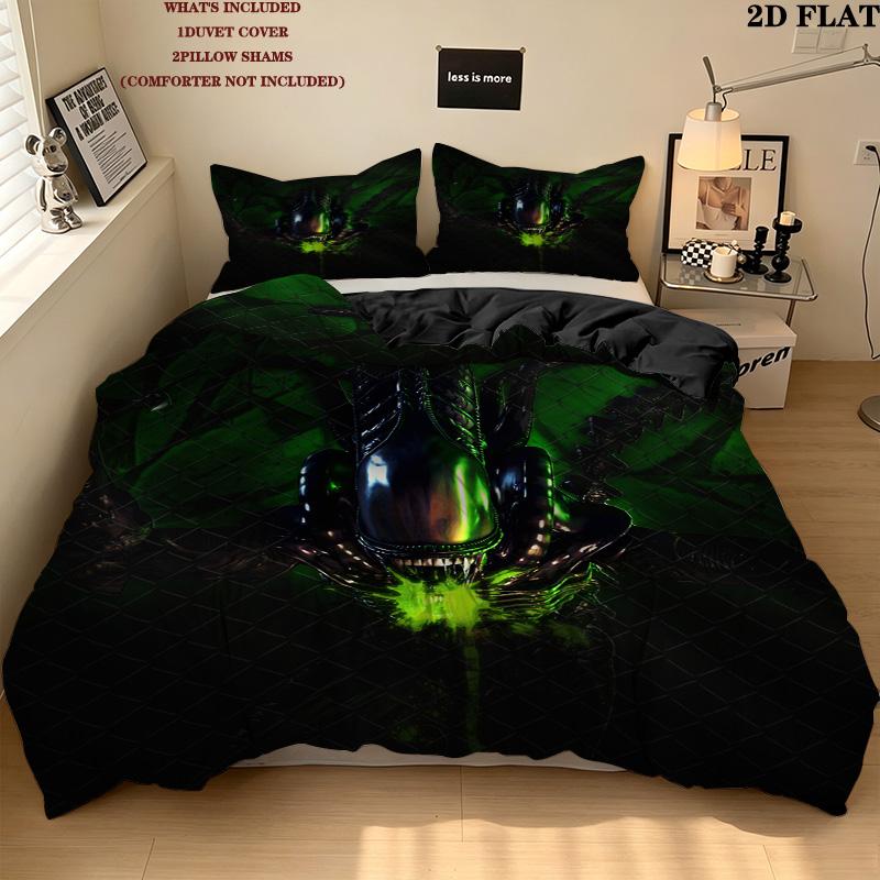 Alien Pattern Bedding Quilt Set Quilt Cover Pillowcase Home Birthday Gift(1 * duvet cover + 2 * pillowcase, without core)