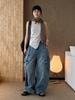 Women's 3D Patchwork Cargo Jeans with Large Pockets - Loose Wide-Leg Style for Spring/Summer Streetwear