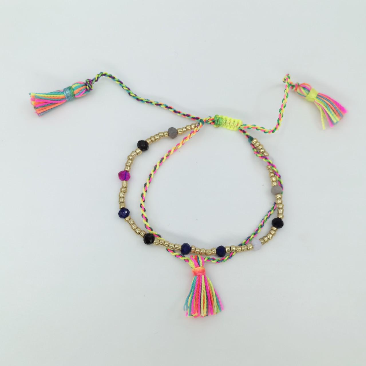

Bohemian Ethnic Style Colorful Agate Bead Tassel Bracelet Set Type B with 1 piece