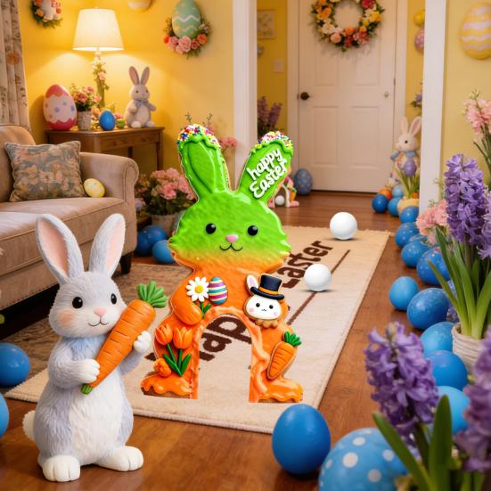 Set Joc de Golf Iepurașul de Paște Pista Mini Golf din Lemn cu Băț de Golf Candelă și Bile pentru Petrecerea de Paște în Familie în Interior