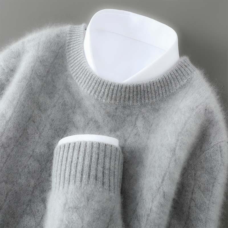 Men's Minimalist Wool Ribbed Knit Sweater – Round Neck Versatile Pullover Base Layer Top
