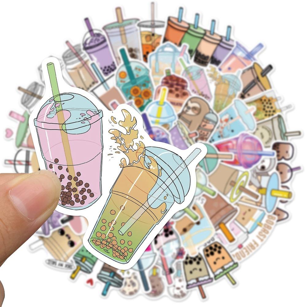 Waterproof 50pcs Pearl Milk Tea Stickers Cute Girl Heart Decals Scrapbook