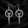 Punk Gothic Long Rivet Tassels Skull Double O-shaped Ring Dangle Earrings for Women Halloween Party Alternative Jewelry Gifts