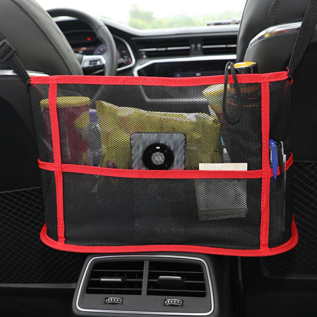 Car Mesh Organizer Between Front Seats Barrier of Backseat Kids Purse Holder Net Pocket