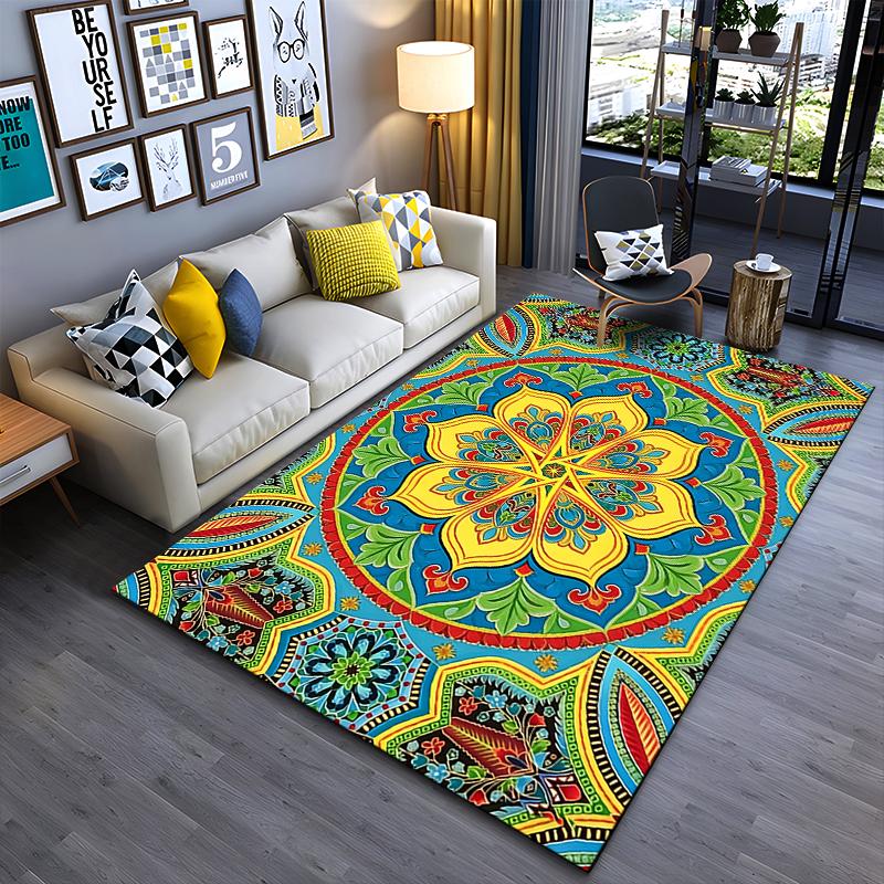 Colorful Mandala Pattern Carpet with Bohemian Style for Living Room Suitable for use as an anti-slip for living room bedroom sofas