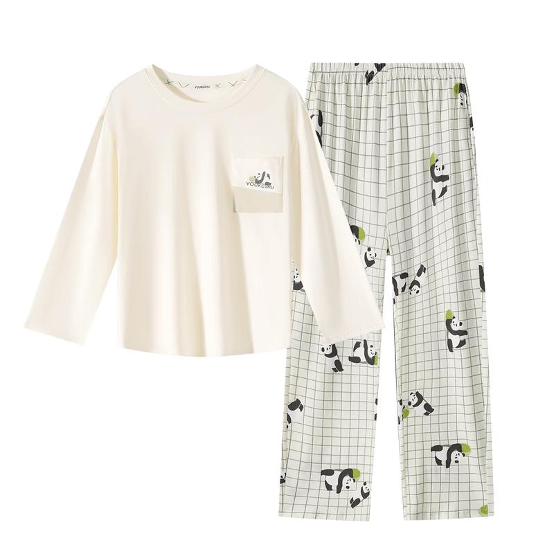 Men s Fun Panda Print Long-Sleeve Pajama Set L