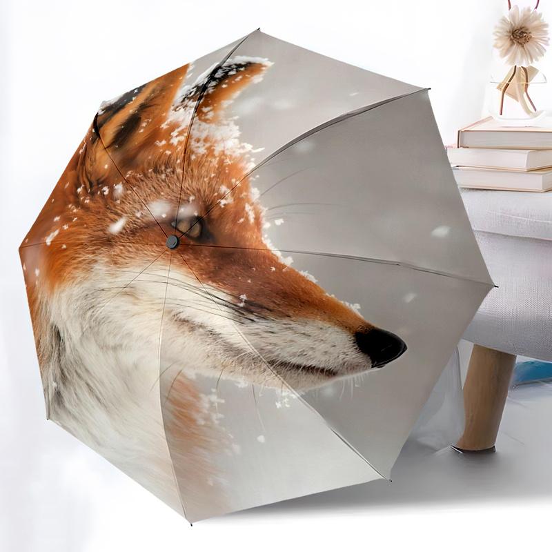 1pc Winter Fox One Umbrella  a Plastic Hle, Compact  Stylish, with a Vibrant Cartoon Pattern, Perfect  Home, Travel