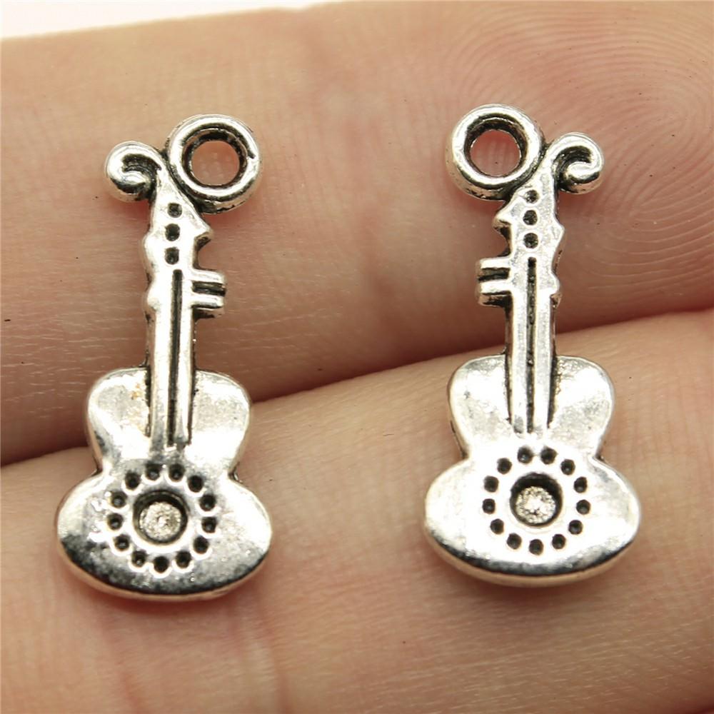 10pcs Musical Instrument Charms Antique Silver Color Guitar Microphone Violin French Horn Charms For Jewelry Making