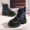 Spliced Block Heel Booties Winter New Round Toe Lace-up Platform Non-Slip Wear-Resistant Kitten Heels