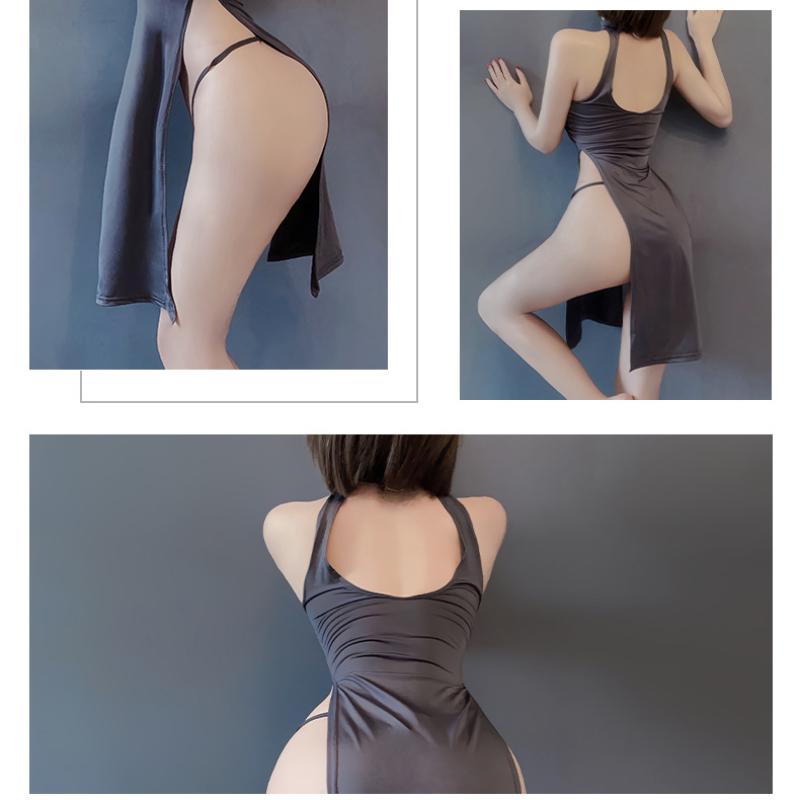 Sexy Women Lingerie Dress High Slit Long Cheongsam Pajamas Backless Role-Playing Uniform Hollow Temptation Porno Clubwear