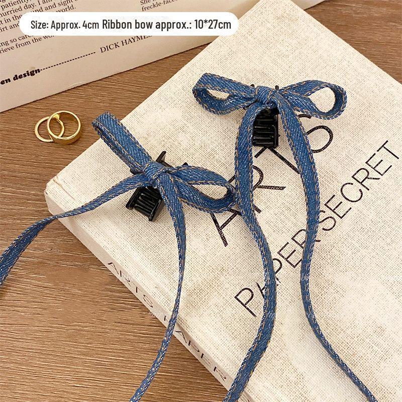 Blaue Schleife Kleine Entenschnabelklemme mit Streamer zum Haarstyling