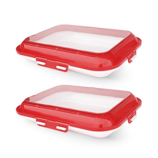 2Pcs Food Preservation Trays Reusable Food Storage Container with Lid Vacuum Sealed Stackable Tray for Picnic Travel