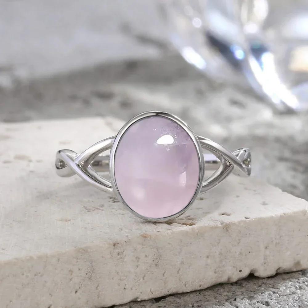 925 Silve Ring with Natural Moonstone Oval 8*10MM Simple Minimalist Twist Ring Party Gifts Fine Jewelry for Women