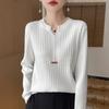 Button Long Sleeve Knitted Bottom Shirt Women's Neck Pullover Sweater Bottom Top Sweater