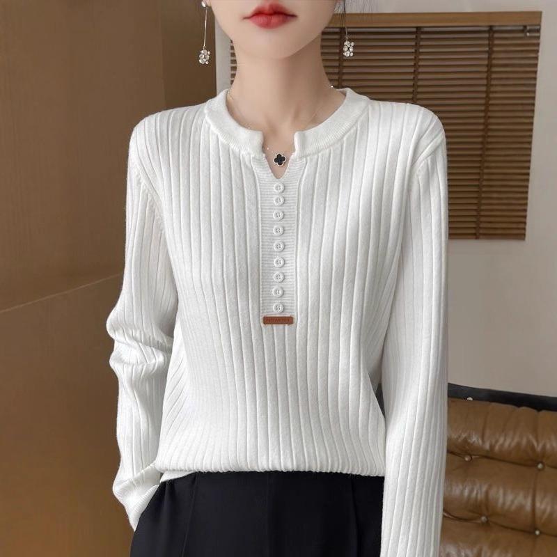 Button-down Long-sleeved Knitted Base Jacket Women's Spring and Autumn Collar Pullover Sweater Fashion Base Top Sweater