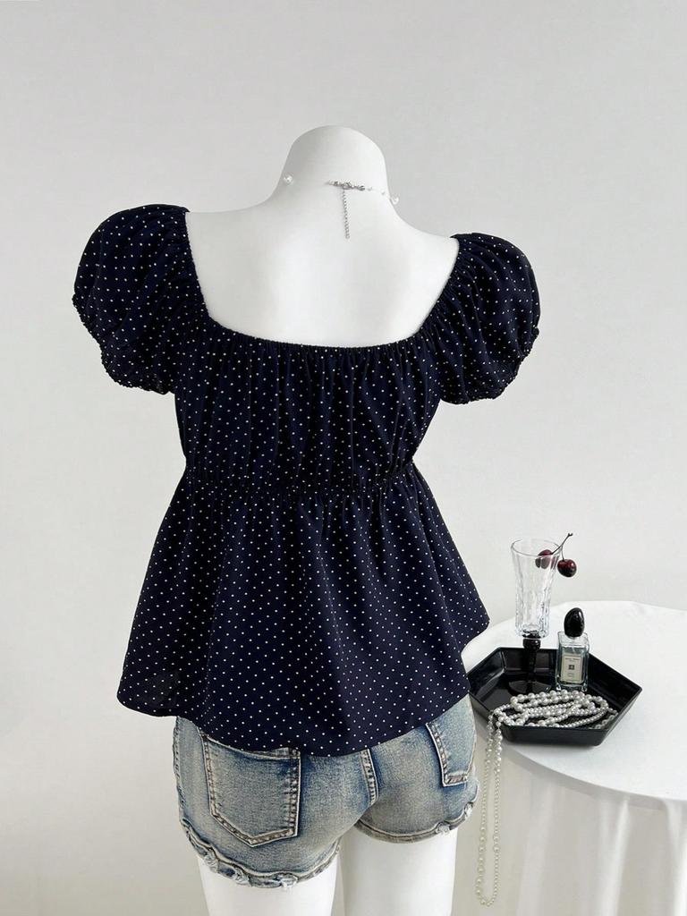 Polka Dot U-Neck Slimming Short Sleeve Summer Dress