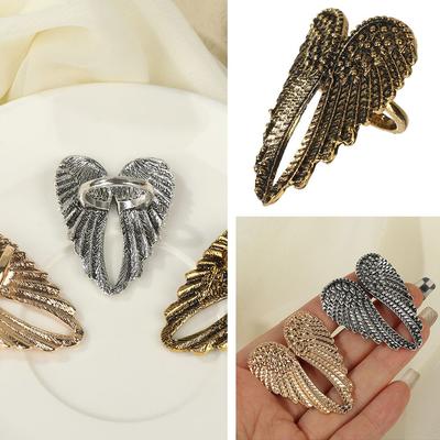 Wedding Party Gift Single Hip Hop Punk Big Heart Shape Wings Metal Rings Retro Angel Wings Ring