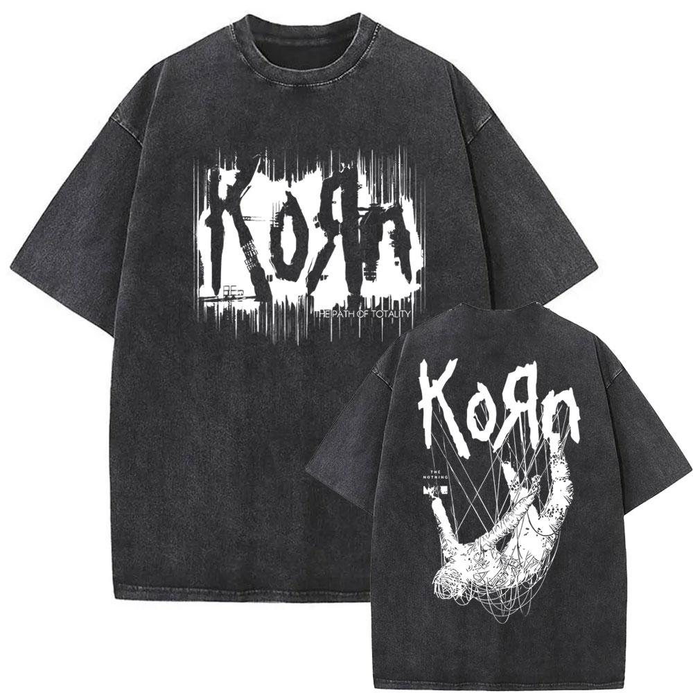 Washed Vintage Rock Band Korn Ftl Follow The Leader T Shirt Men Gothic Casual Oversized Tees Male Tshirt Mens Vintage Tshirt
