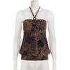 Retro Print Beaded Halter Crop Top for Women - Vintage Slim Fit