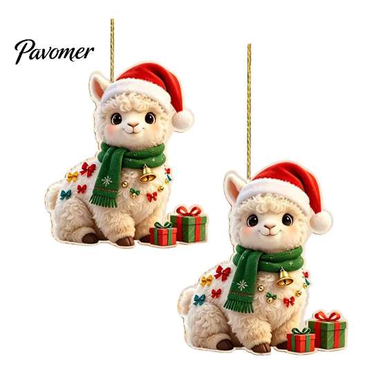 Holiday Celebration Ornaments for Family 2Pcs Christmas Alpaca Hanging Ornaments, 2D Flat Acrylic Decoration, Seasonal Festive Room Decorations