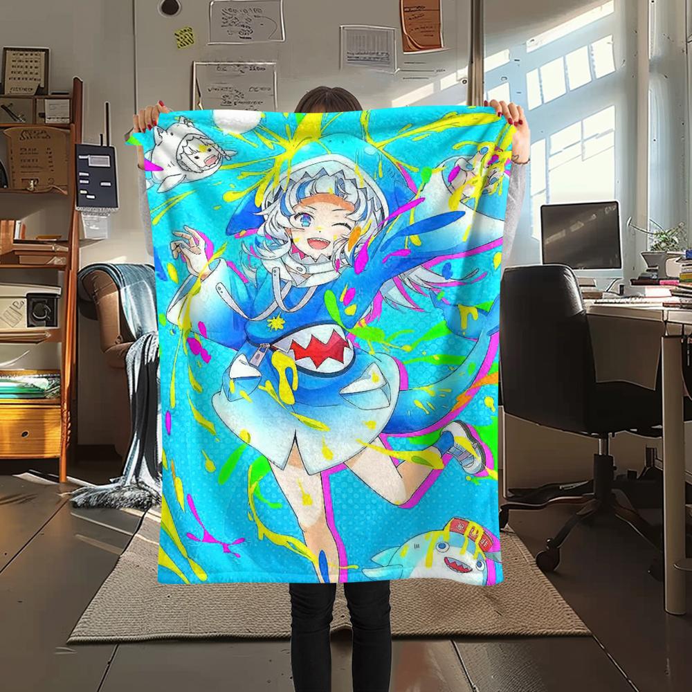 Gawr Gura Print Flanelldecke, Hohe Qualität, Bequem für alle Jahreszeiten, Heimdekoration, Wärme und Komfort, Perfekt für Weihnachtsgeschenke27