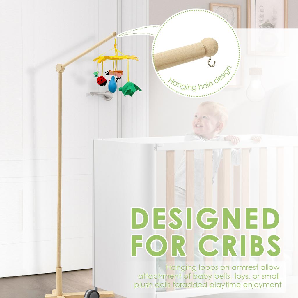 1 Pc Wooden Floor Standing Crib Mobile Arm 153.5 Cm Crib Mobile Bed Bell Wooden Bracket for Hanging Bed Bell and Baby Bed Toys
