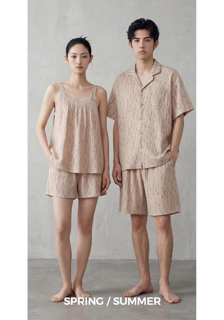 Baby Cotton Summer Camisole: A-Class Pure Cotton Double Layer Gauze Couple Pajamas - Women's Short Sleeve & Men's Set