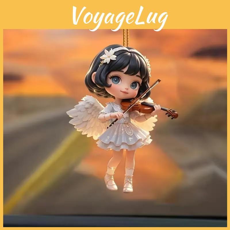 Acrylic Surface Flat Pendant With Angel Playing Violin Style For Decor Vehicle