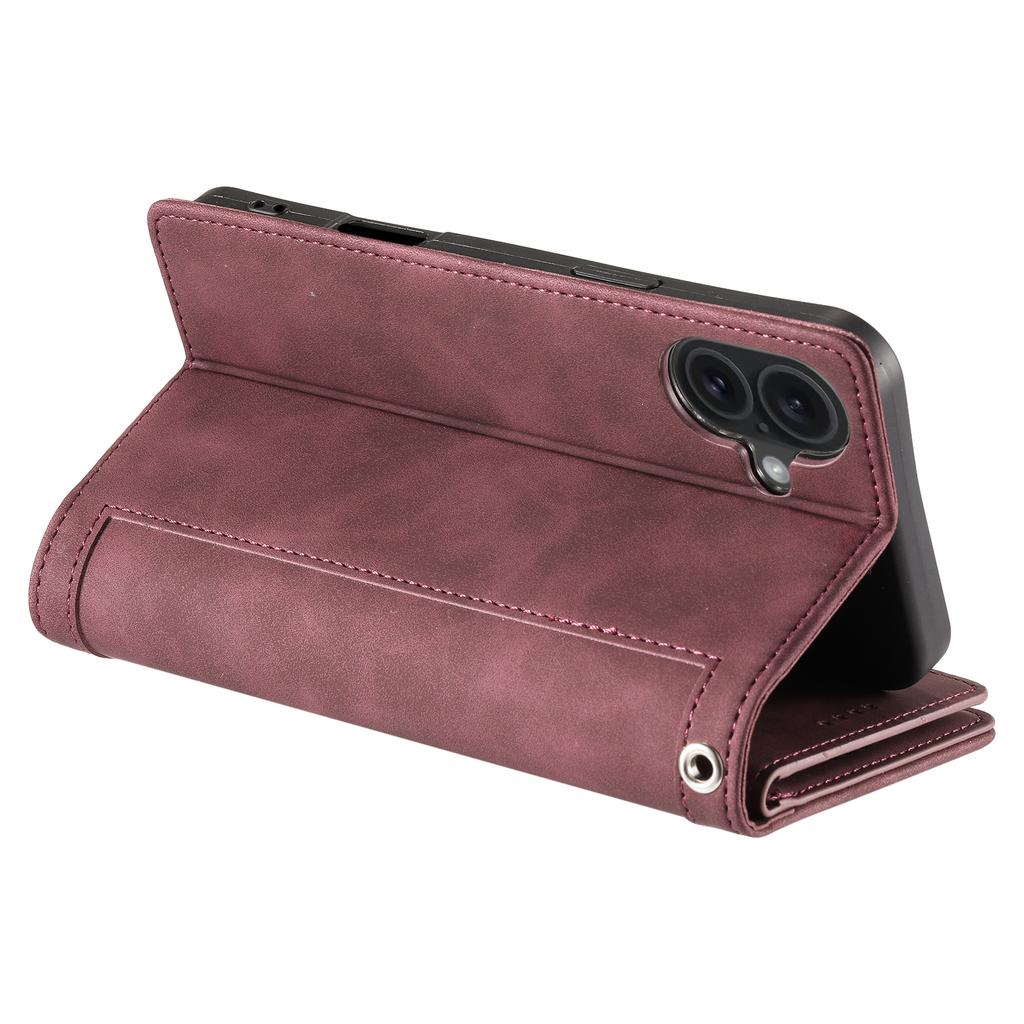 For iPhone 17 Case 9 Card Slots Zipper Wallet PU Leather Phone Cover with Wrist Strap