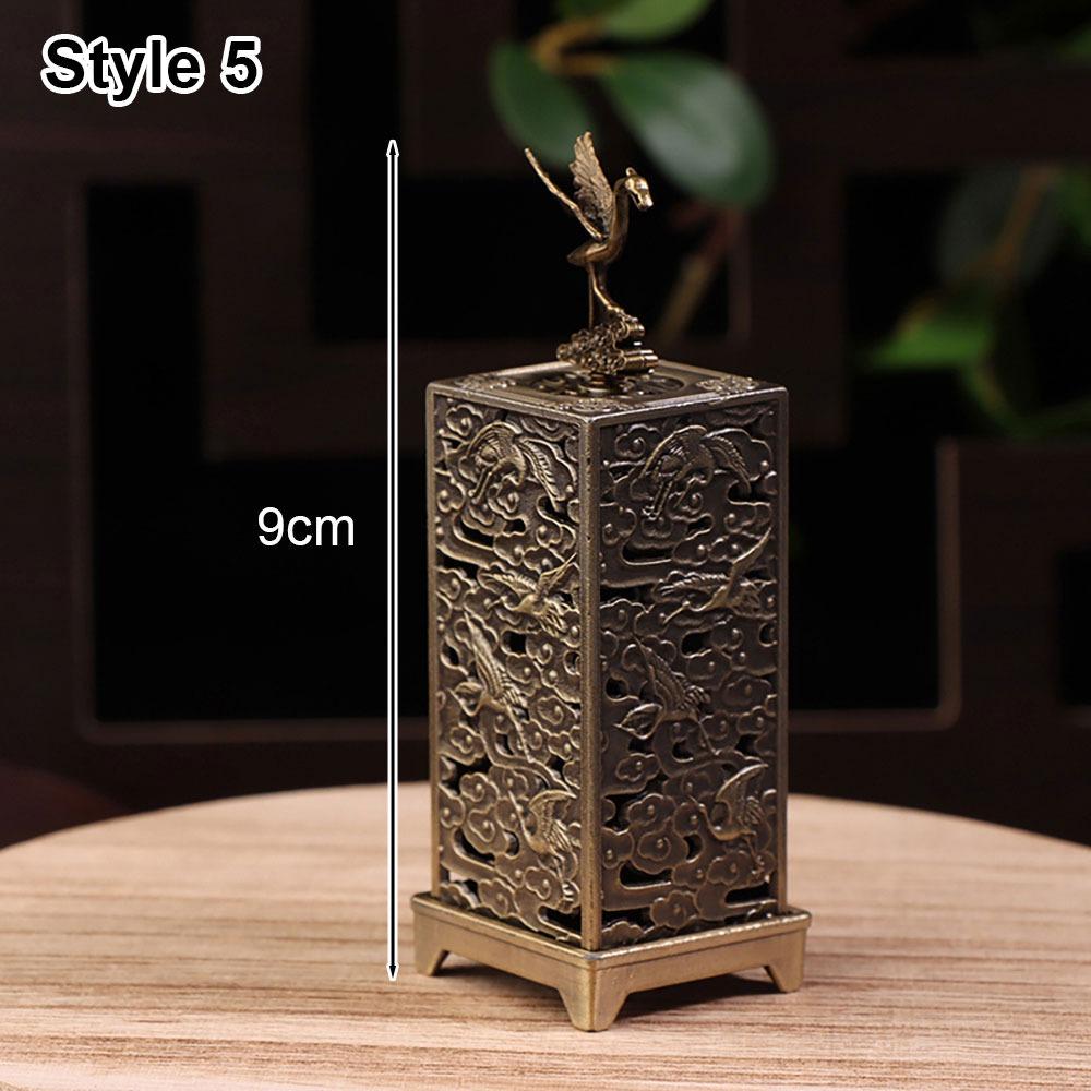 1Pcs Alloy Incense Stick Burner Sandalwood with Hollowed Out Pattern Lotus Incense Censer Square Vertical Retro Incense Box