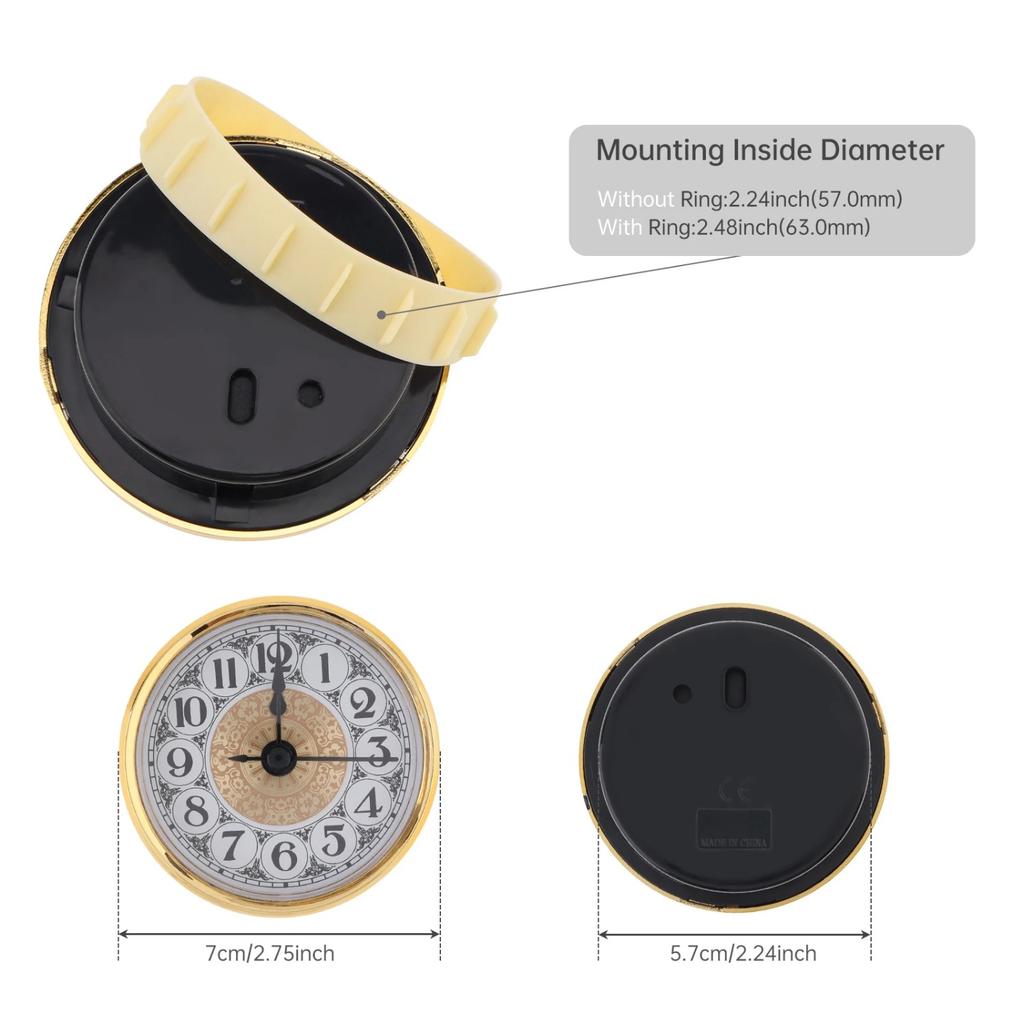 70mm Diameter Round Quartz Arabic Numerals Clock Insert for DIY Crafts/Replacing Clock Face,Fit 2.4Inch 61mm Diameter Hole Clock