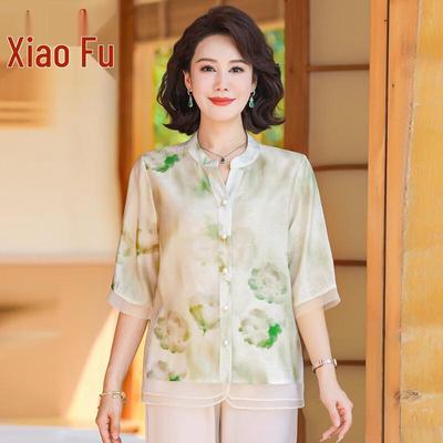Xiaofu Sommerbluse im chinesischen Stil für Frauen mittleren Alters