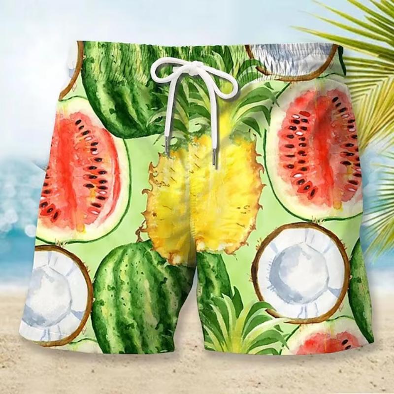 Men's Shorts Summer Shorts Casual Short Pocket Drawstring Elastic Waist Fruit Pineapple Breathable Soft Short Fashion Streetwear