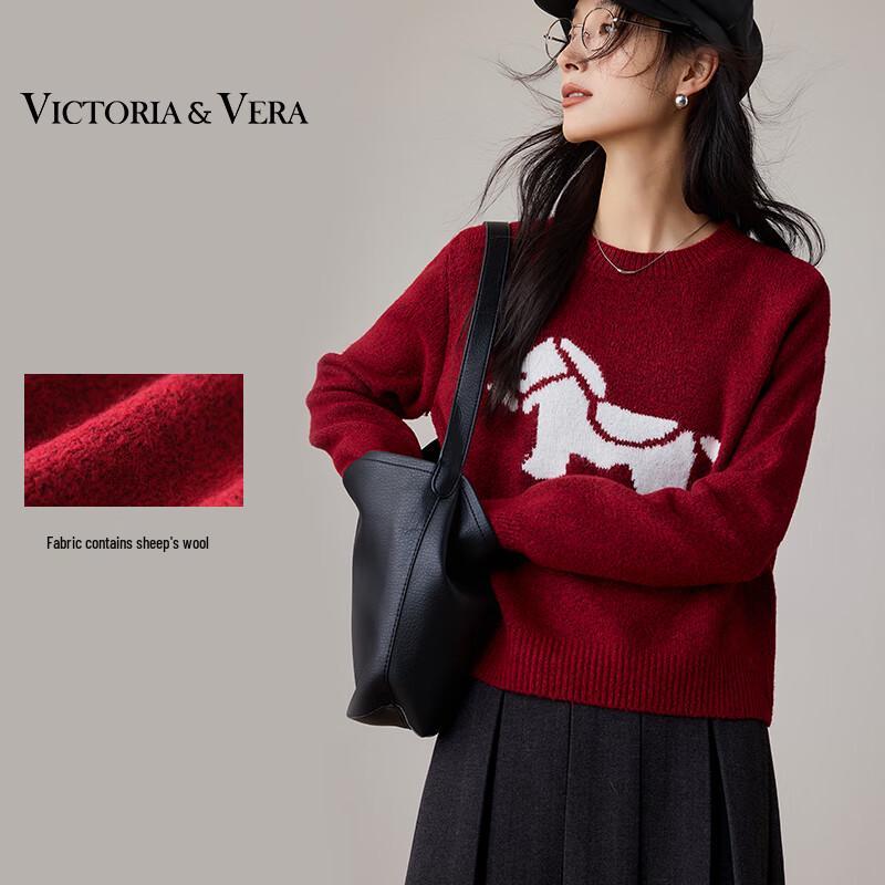 

VICTORIA&VERA Women s Festive Lucky Pony Jacquard Sweater S