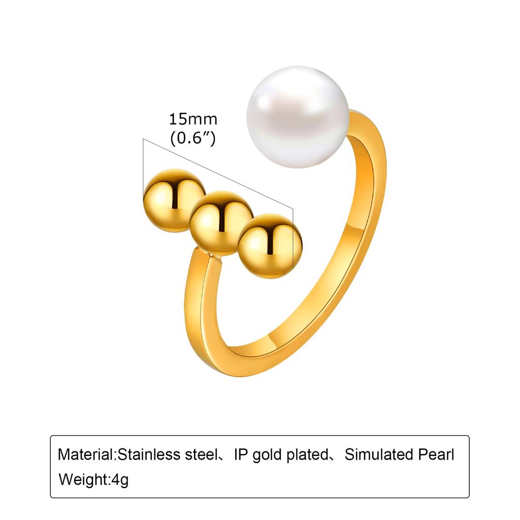 Waterproof Double Ball Open Ring for Women, Asymmetric Wrap Open Adjustable Ring, Stainless Steel Girlfriend Jewelry Gifts
