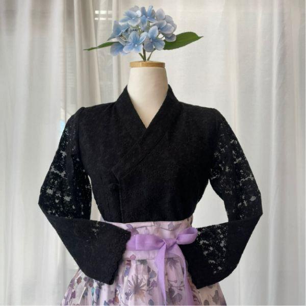 Koreanischer moderner Hanbok Schwarze Spitzen-Jeogori-Jacke