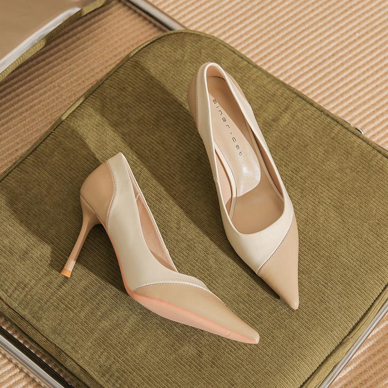 

8860 [овчина] туфли на высоком каблуке женские тонкие каблуки осень 2025 новые остроносые темпераментные модные цветные туфли-лодочки 39