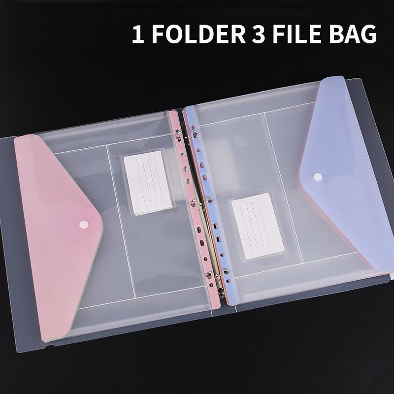 Transparent Loose-Leaf File Bag High-Capacity File Organizer Binder Pockets Button Close Business Document Pouch Stationery