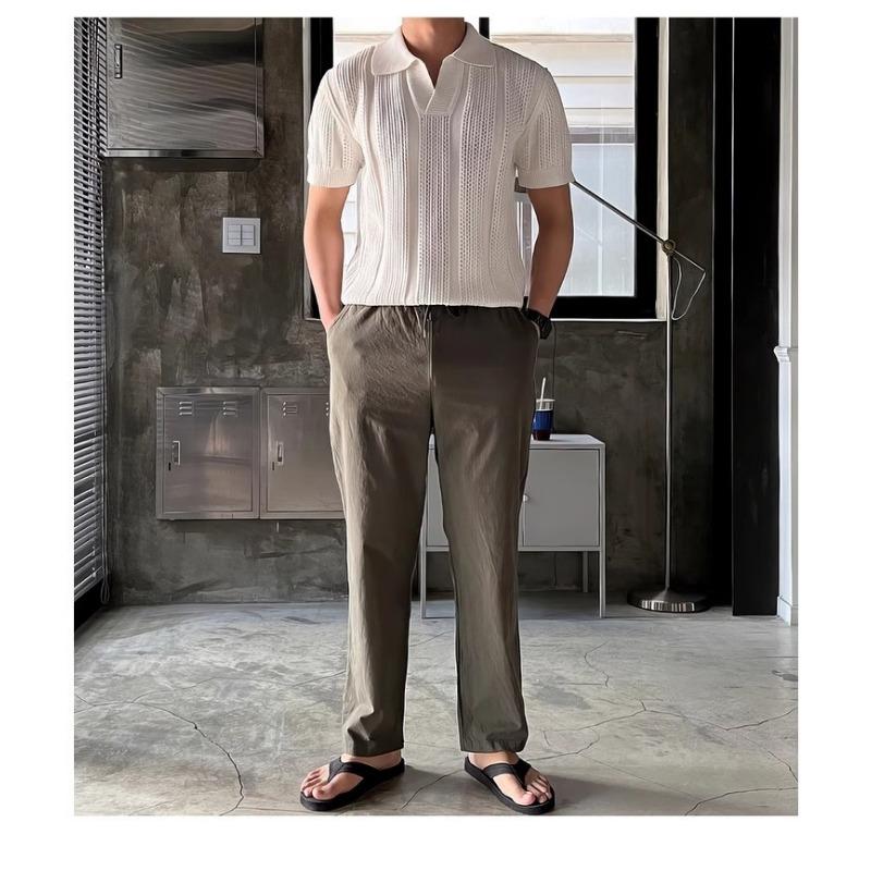 Men S Knitted Polo Shirt Short Sleeve Hollow Out Ice Silk Summer Old Money Style