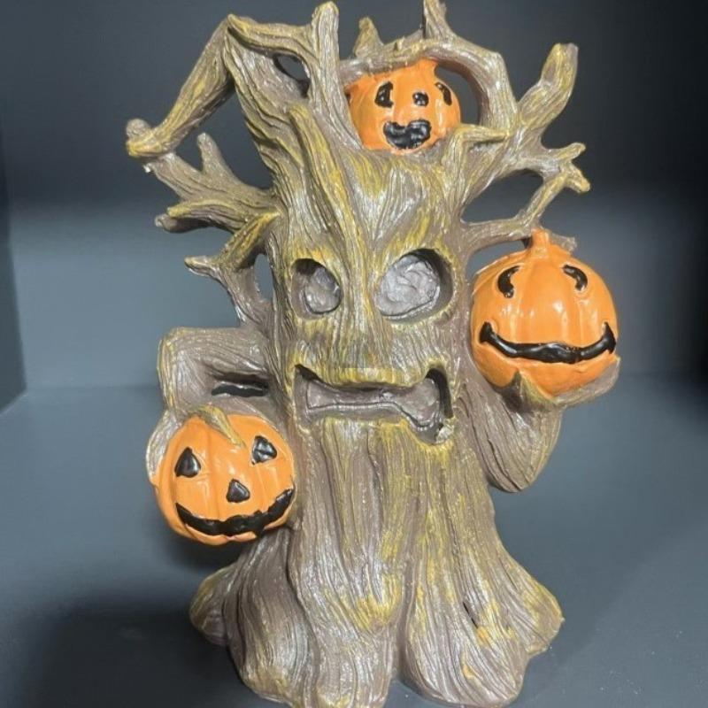 Halloween Pumpkin Tree Monster-shaped Sculpture Ornament for Home, Outdoor Garden Decoration, Festival Decoration Item