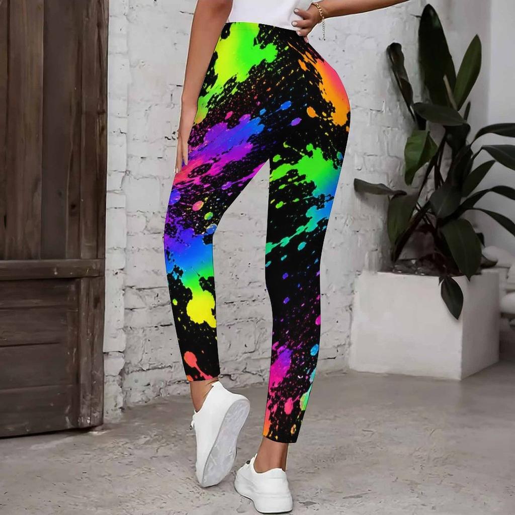 Women Plus Size High Waist Colorful Print Full Length Yoga Leggings