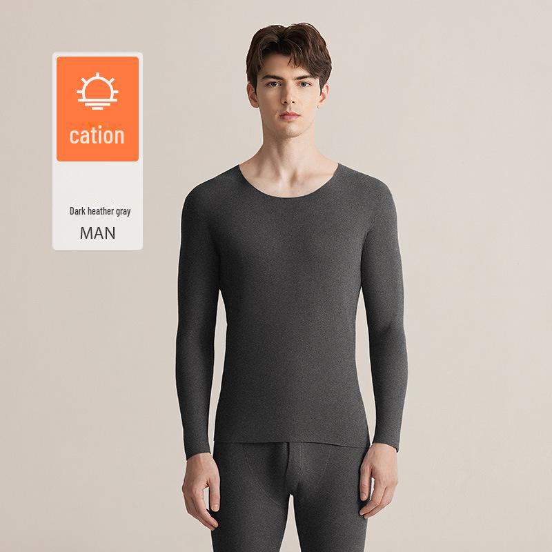 7A Men's Seamless Cationic Antibacterial Thermal Underwear Set - Round Neck Top & Anti-Pilling Pants for Autumn