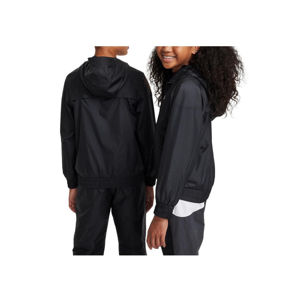Nike Sportswear Windrunner Hooded Waterproof Comfortable Casual Jacket Kids Jacket Black White FZ5516-010