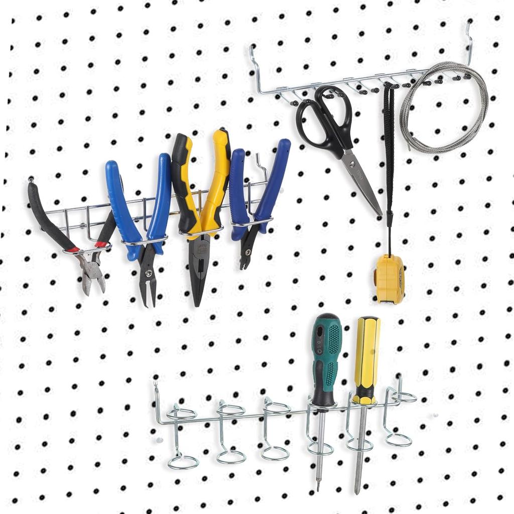 6 Pcs Pegboard Screwdriver Holders Organizer Pegboard Plier Holders Stainless Steel Peg Board Tool Utility Hooks Accessories Shelving Display