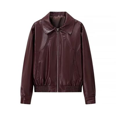 Autumn New Women's Clothing, European and American French Design, Fashionable and Versatile Casual Style Lapel Zipper Leather Jacket