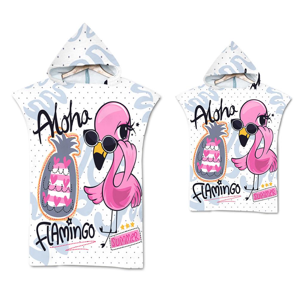 Flamingo Strandtuch Schnelltrocknend Kapuzenmantel Neoprenanzug Erwachsene Kinder Große Handtücher Eltern-Kind-Poncho Bademantel für Schwimmen Surfen